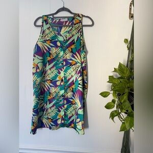Vintage Vassarette Tropical Colorful Slip Short Dress Silky Lingerie Sleep L USA